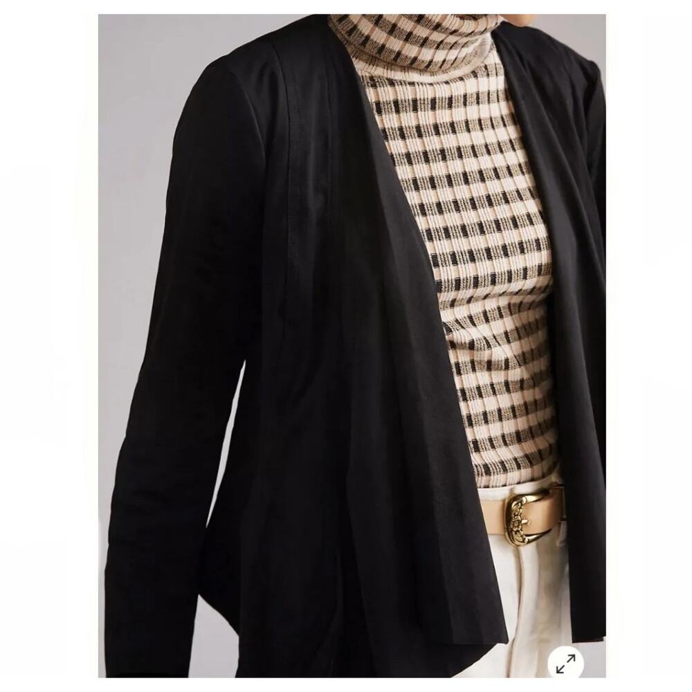 Hutch Anthropologie Black Faux Suede Drape Open Front Jacket Size S Small